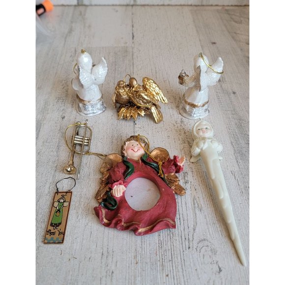 Angel horn trumpet rustic ornament Xmas set religious frame - Picture 7 of 8